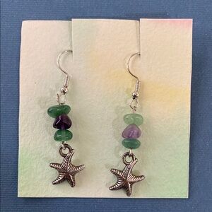 Green and Silver Starfish Dangle Earrings